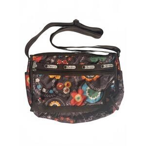 LeSportSac Brown Retro Floral Deluxe Everyday Expandable Crossbody Shoulder Bag